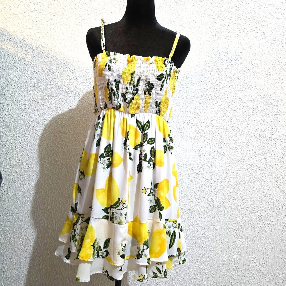 She + Sky Womens Lemon Print Sundress Large